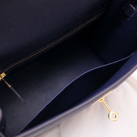Сумка Hermes Kelly через плечо, синий с золотыми серебряными заст