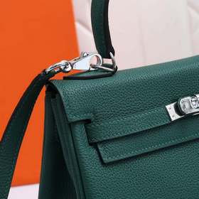 Сумка Hermes Kelly через плечо, павлиний зеленый с золотыми сереб