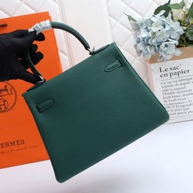 Сумка Hermes Kelly через плечо, павлиний зеленый с золотыми сереб