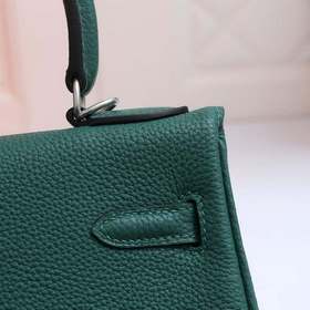 Сумка Hermes Kelly через плечо, павлиний зеленый с золотыми сереб