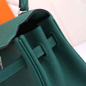 Сумка Hermes Kelly через плечо, павлиний зеленый с золотыми сереб