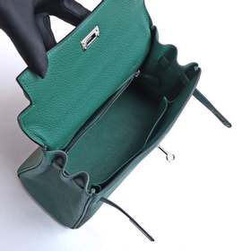 Сумка Hermes Kelly через плечо, павлиний зеленый с золотыми сереб