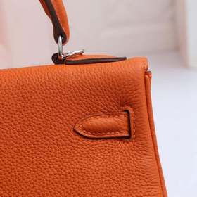 Сумка Hermes Kelly через плечо, оранжевая с золотыми серебряными 