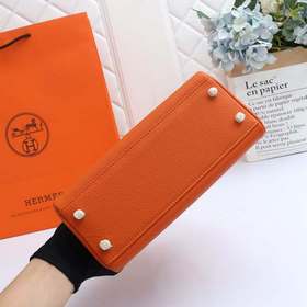 Сумка Hermes Kelly через плечо, оранжевая с золотыми серебряными 