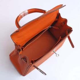 Сумка Hermes Kelly через плечо, оранжевая с золотыми серебряными 