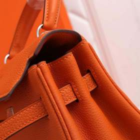 Сумка Hermes Kelly через плечо, оранжевая с золотыми серебряными 