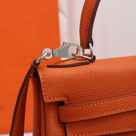 Сумка Hermes Kelly через плечо, оранжевая с золотыми серебряными 