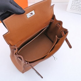 Сумка Hermes Kelly с одним плечевым ремнем, золотисто-коричневая 