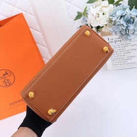 Сумка Hermes Kelly с одним плечевым ремнем, золотисто-коричневая 