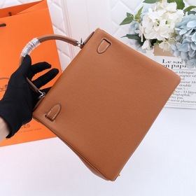 Сумка Hermes Kelly с одним плечевым ремнем, золотисто-коричневая 
