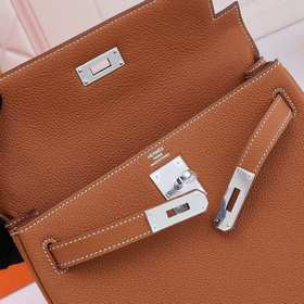 Сумка Hermes Kelly с одним плечевым ремнем, золотисто-коричневая 
