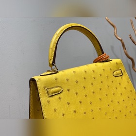Сумка Hermes Kelly из южноафриканской кожи страуса, янтарно-желто