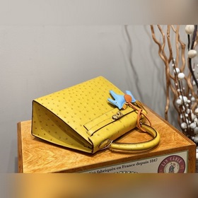 Сумка Hermes Kelly из южноафриканской кожи страуса, янтарно-желто