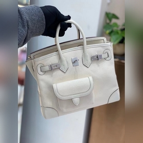 Сумка Hermes Birkin &nbsp;cargo кремово-белая серебряной заст