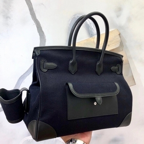 Сумка Hermes Birkin &nbsp;cargo темно-синяя серебряной застеж