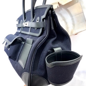 Сумка Hermes Birkin &nbsp;cargo темно-синяя серебряной застеж