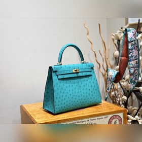 Hermès Kelly сумка из южноафриканской кожи страуса, мятно-зеленая