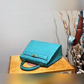 Hermès Kelly сумка из южноафриканской кожи страуса, мятно-зеленая