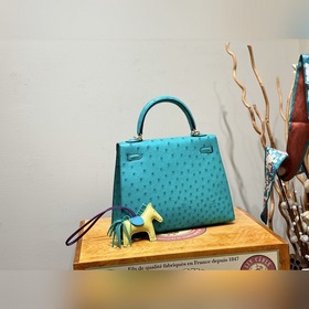 Hermès Kelly сумка из южноафриканской кожи страуса, мятно-зеленая
