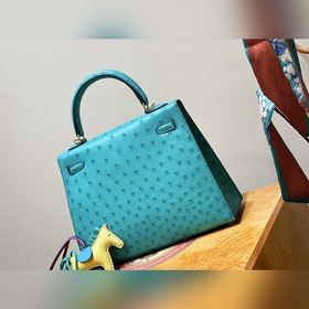 Hermès Kelly сумка из южноафриканской кожи страуса, мятно-зеленая