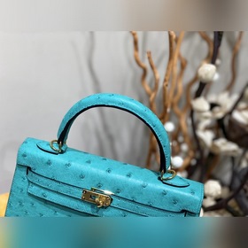 Hermès Kelly сумка из южноафриканской кожи страуса, мятно-зеленая