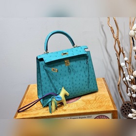 Hermès Kelly сумка из южноафриканской кожи страуса, мятно-зеленая