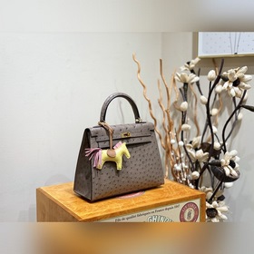 Hermès Kelly сумка из южноафриканской кожи страуса, кофейного цве