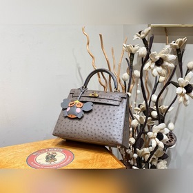 Hermès Kelly сумка из южноафриканской кожи страуса, кофейного цве