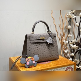 Hermès Kelly сумка из южноафриканской кожи страуса, кофейного цве