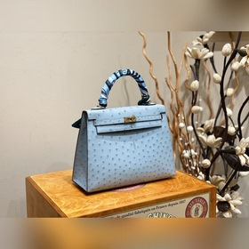 Hermès Kelly сумка из южноафриканской кожи страуса, льняной синий