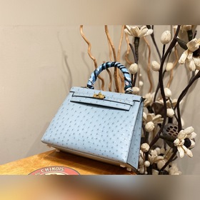 Hermès Kelly сумка из южноафриканской кожи страуса, льняной синий