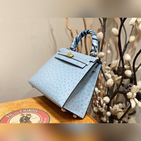 Hermès Kelly сумка из южноафриканской кожи страуса, льняной синий