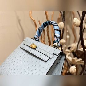 Hermès Kelly сумка из южноафриканской кожи страуса, льняной синий