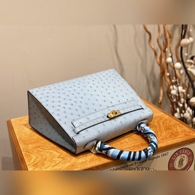 Hermès Kelly сумка из южноафриканской кожи страуса, льняной синий