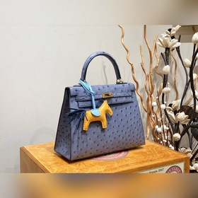 Hermès Kelly сумка из южноафриканской кожи страуса, нефрит-синий,