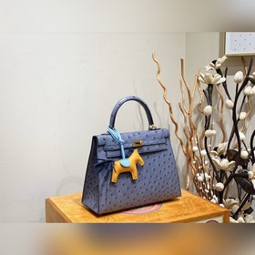 Hermès Kelly сумка из южноафриканской кожи страуса, нефрит-синий,