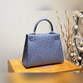 Hermès Kelly сумка из южноафриканской кожи страуса, нефрит-синий,