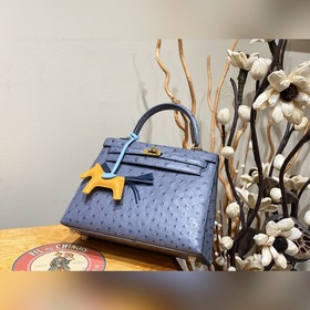 Hermès Kelly сумка из южноафриканской кожи страуса, нефрит-синий,