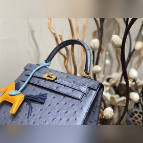 Hermès Kelly сумка из южноафриканской кожи страуса, нефрит-синий,