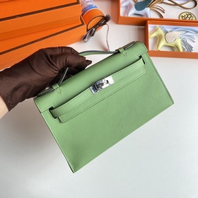 Hermès Mini Kelly Pochette Сумка из кожи Epsom, цвет авокадо, сер
