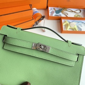 Hermès Mini Kelly Pochette Сумка из кожи Epsom, цвет авокадо, сер