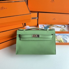 Hermès Mini Kelly Pochette Сумка из кожи Epsom, цвет авокадо, сер
