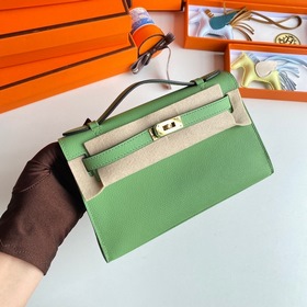 Hermès Mini Kelly Pochette Сумка из кожи Epsom, зеленая, с золото