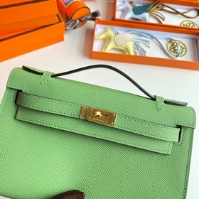 Hermès Mini Kelly Pochette Сумка из кожи Epsom, зеленая, с золото