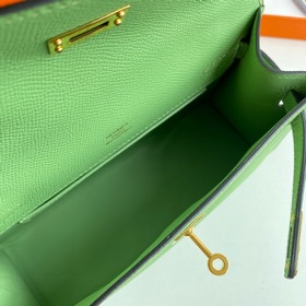 Hermès Mini Kelly Pochette Сумка из кожи Epsom, зеленая, с золото