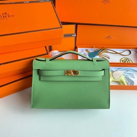 Hermès Mini Kelly Pochette Сумка из кожи Epsom, зеленая, с золото