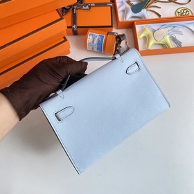Hermès Mini Kelly Pochette сумка кожа Epsom T0 туманно-синяя зол