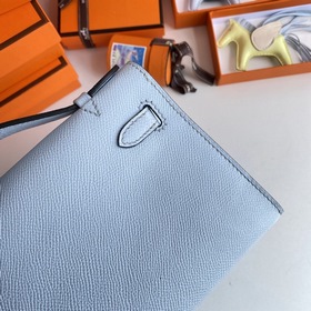 Hermès Mini Kelly Pochette сумка кожа Epsom T0 туманно-синяя зол