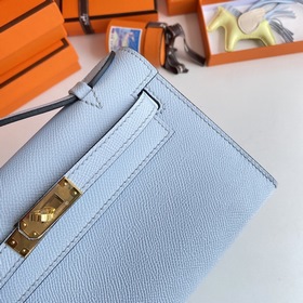 Hermès Mini Kelly Pochette сумка кожа Epsom T0 туманно-синяя зол