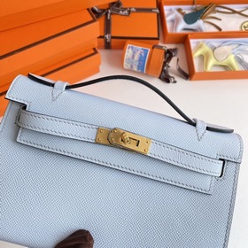 Hermès Mini Kelly Pochette сумка кожа Epsom T0 туманно-синяя зол
